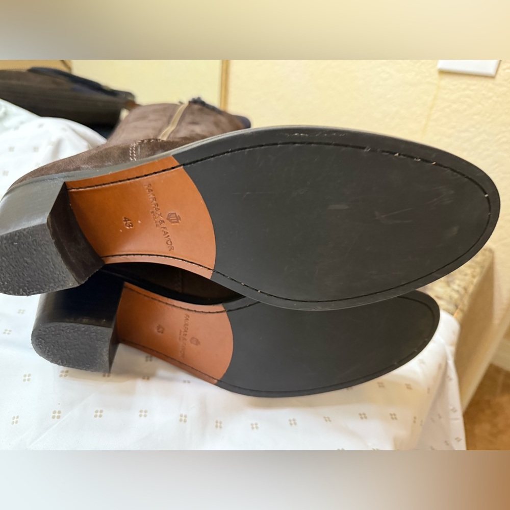 Fairfax and Favor Regina mid healed chocolate and navy blue suede boots Size 11 - Picture 9 of 10